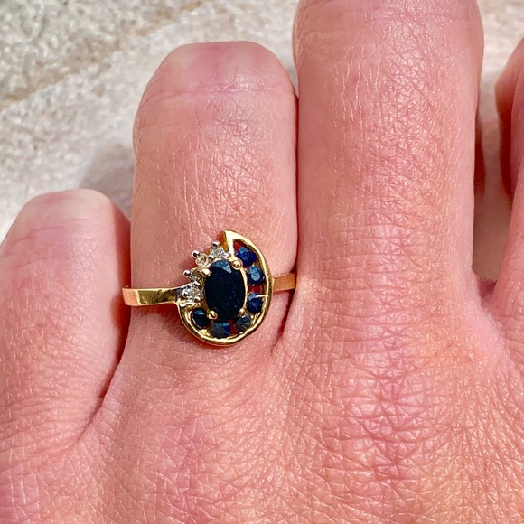 14K SOLID GOLD GENUINE 1.2CT SAPPHIRE & DIAMONDS RING - Picture 6 of 13